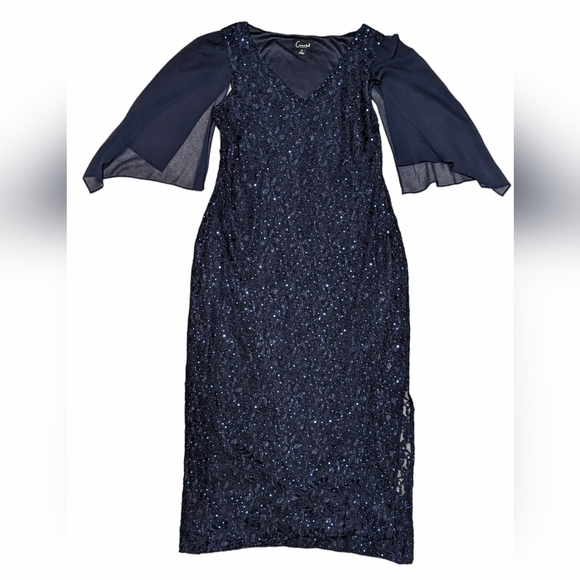 Connected Apparel Women's Large 12 Navy Blue Lined Sequin Sparkle Maxi Dress - Picture 2 of 8